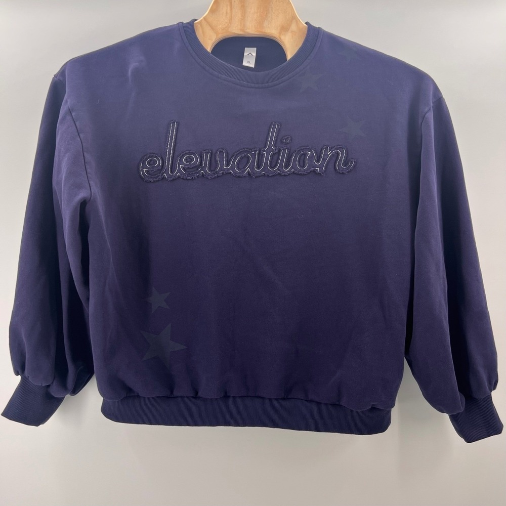 Elevation Navy Blue Crew Neck Sweatshirt Embossed Stars Church Jesus  XL‎